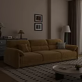 Yellow Velvet Spacious Sofa and Round Coffee Table Set with Throw Pillows and Wall Art