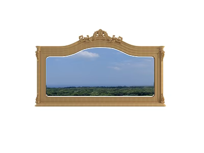 Ornate Gold Framed Mirror Reflecting Blue Sky White Clouds And Green Trees 3d model