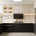 Stylish Modern Kitchen Interior With White Cabinets Black Appliances And Countertop