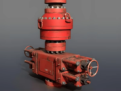 Red Industrial Mechanical Valve With Heavy Duty Metal Components And Control Handles 3d model