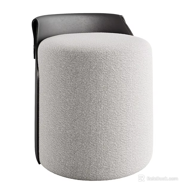 Modern Gray Fabric Stool With Black Backrest For Minimalist Home Decor 3d model 