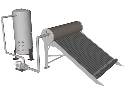 Efficient Solar Water Heater System With Storage Tank And Collector Panel 3d model