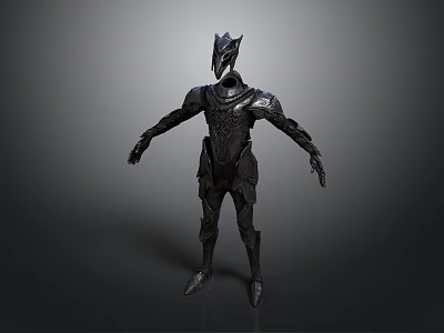 Sleek Black Armored Weapon Model Featuring Intricate Design And Sharp Headpiece 3d model