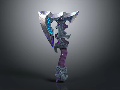 Intricate Decorative Axe With Glowing Blue Purple Accents And Ornate Design 3d model
