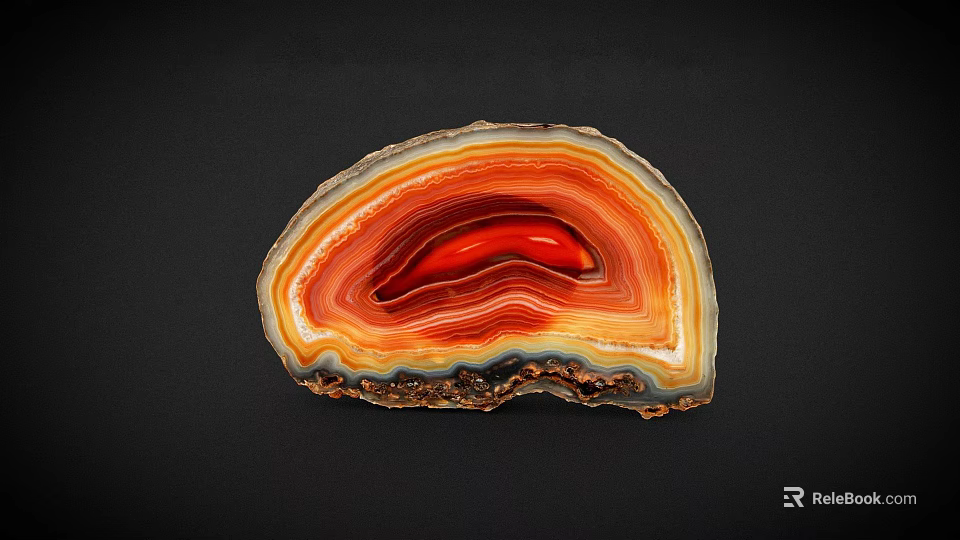 Decorative Ornament Set Featuring Agate Slice With Red Orange Yellow Banded Patterns For Home Decor 3d model 