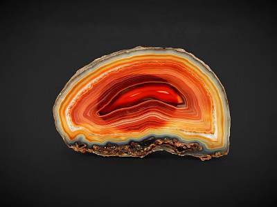 Decorative Ornament Set Featuring Agate Slice With Red Orange Yellow Banded Patterns For Home Decor 3d model