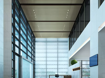 Modern Service Hall Interior With Spacious Layout Large Glass Windows And Bright Lighting 3d model