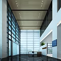 Modern Service Hall Interior With Spacious Layout Large Glass Windows And Bright Lighting 3d model
