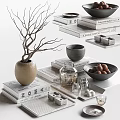 Ornamental Decor Set with Vase Branches Books Bowls Jar and Glass