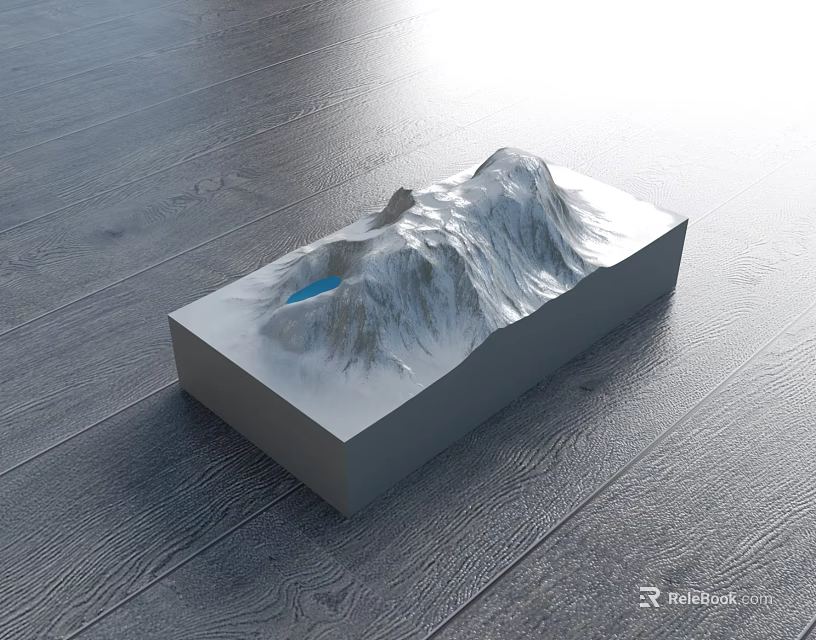 Commercial Display Equipment Mountain Shaped Model With Blue Area On Square Base Wooden Floor 3d model 