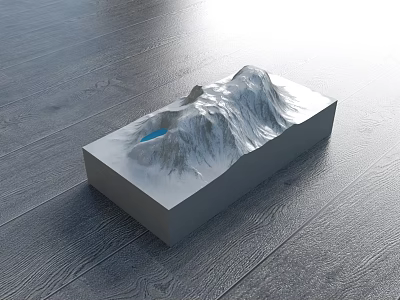 Commercial Display Equipment Mountain Shaped Model With Blue Area On Square Base Wooden Floor 3d model