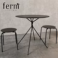 Modern Minimalist Black Round Table with Metal Legs and Stools Set