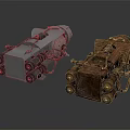 New And Rusty Industrial Mechanical Equipment With Metal Frames Wheels And Components