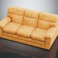 Modern Three Seater Sofa In Light Brown Leather With Plush Seats And Thick Armrests