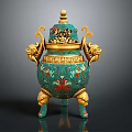 Ornamental Furniture Decorative Piece With Turquoise Gold Intricate Patterns And Lion Motifs