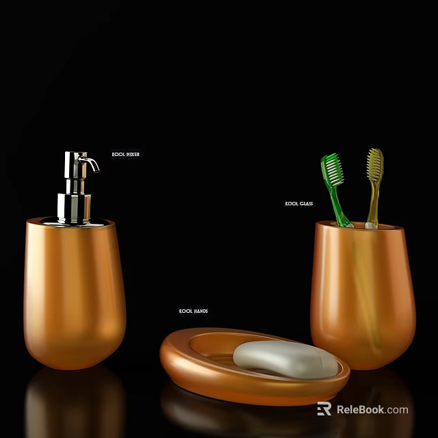 Golden Bathroom Accessories Set With Soap Dispenser Soap Dish And Toothbrush Holder 3d model 