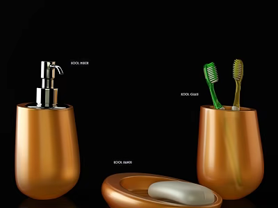 Golden Bathroom Accessories Set With Soap Dispenser Soap Dish And Toothbrush Holder 3d model