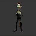 Stylish Cartoon Character With Monkey Tail Holding Object Standing On Dark Background 3d model