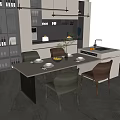 Elegant Modern Dining Table Set With Leather Chairs And Marble Top In Kitchen Interior 3d model