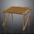 Wooden Garden Structure With Slatted Roof And Crossed Support Beams