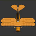 Yellow Biplane Model With Black Wings Tail And Detailed Propeller On Dark Background