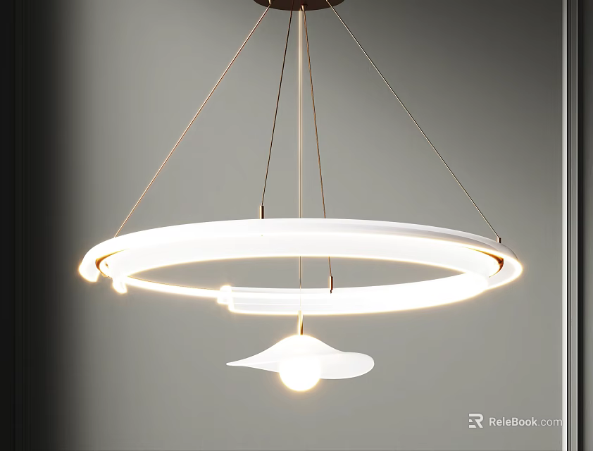 Modern Gold Chain Chandelier With Circular White Ring And Pendant Light Fixture 3d model 