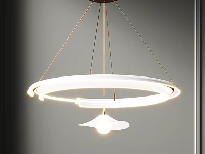 Modern Gold Chain Chandelier With Circular White Ring And Pendant Light Fixture 3d model