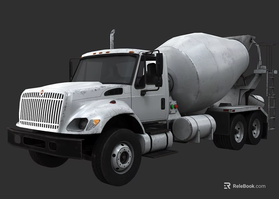 White Cement Mixer Truck Large Heavy Duty Vehicle With Mixing Drum And Cab 3d model 