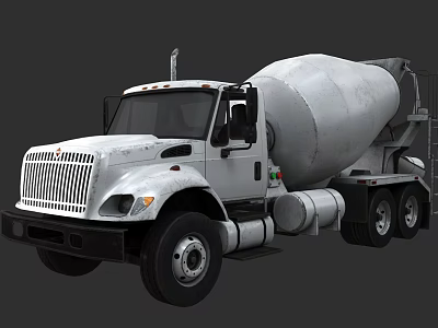 White Cement Mixer Truck Large Heavy Duty Vehicle With Mixing Drum And Cab 3d model