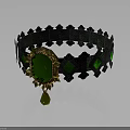 Vintage Decorative Headpiece with Black Frame Green Gemstones Gold Accents and Geometric Design