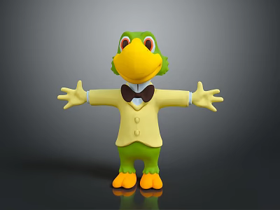 Green Reptile Cartoon Character In Yellow Coat With Bowtie And Open Arms On Gray Background 3d model