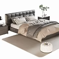 Modern Double Bed With Tufted Headboard Neutral Bedding Nightstands Table Lamp And Soft Rug