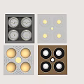 Square Recessed Light Fixtures Featuring Multiple Bulbs And Various Metal Frames 3d model