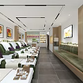 Luxury Spa Center Interior With Massage Beds Green Cushions And Decorative Paintings
