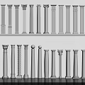 Various Styles of Classical Roman Columns with Ornate Capitals and Architectural Details