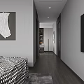Modern Bedroom Interior Design With Marble Accent Wall Bed Area Rug And Window Curtains