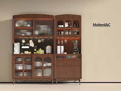 Elegant Wooden Sideboard With Glass Doors For Dinnerware Storage And LED Lighting 3d model