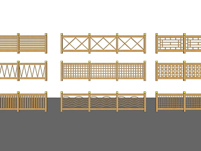 Various Wooden Fence Designs With Cross Grid Wavy And Lattice Patterns For Garden Outdoor 3d model