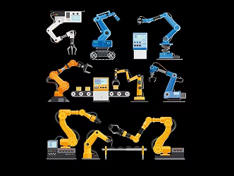 Industrial Intelligent Robot Arm Workshop Equipment Silhouette 3d model