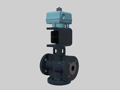 Industrial Valve With Electric Actuator Flanged Connections Black Body Blue Control Unit Design 3d model