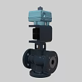 Industrial Valve With Electric Actuator Flanged Connections Black Body Blue Control Unit Design