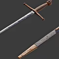Ancient Weapon Vintage Sword With Ornate Bronze Handle Rustic Metal Blade And Leather Scabbard