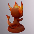 Red Mythical Creature Sculpture With Flame Shaped Horns Orange Glowing Eyes And Cracked Base Design
