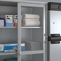Medical Supplies Storage System With Glass Door Cabinets And Metal Drawers