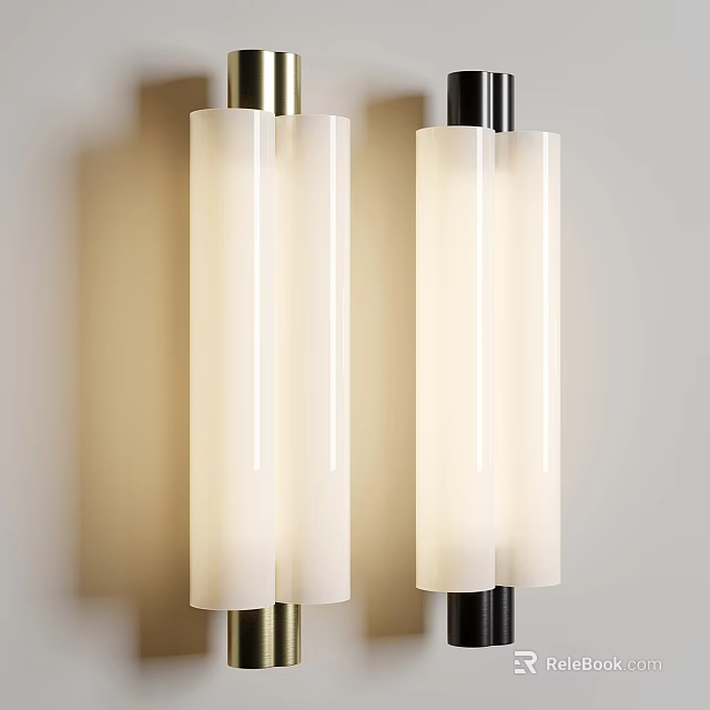 Modern Home Wall Lamps With White Cylindrical Shades And Metal Frames 3d model 