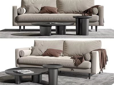 Light Beige Two Seater Sofa With Decorative Pillows Throw Blanket And Coffee Table Setup 3d model