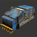 Blue Worn Rusted Utility Vehicle With Ladder And Snow Plow For Industrial Use