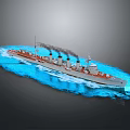 Warship Sailing on Blue Water with Smoke Emitting from Chimneys and Waves