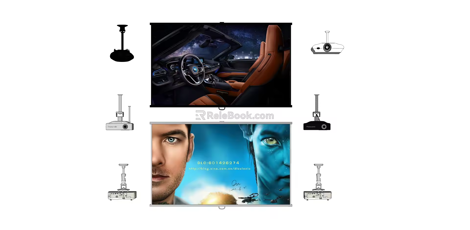 Modern Projector Projection Curtain Projector Combination 3d model
