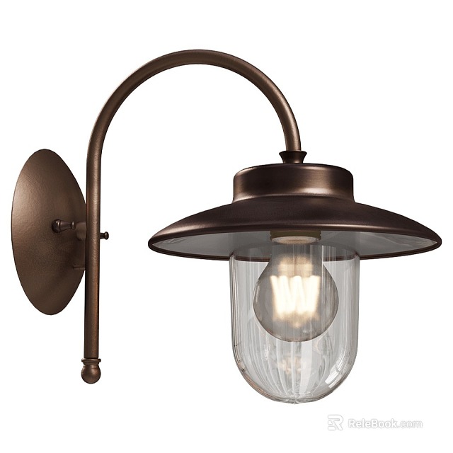 Vintage Bronze Wall Sconce With Curved Metal Arm And Clear Glass Shade For Interior Decor 3d model 